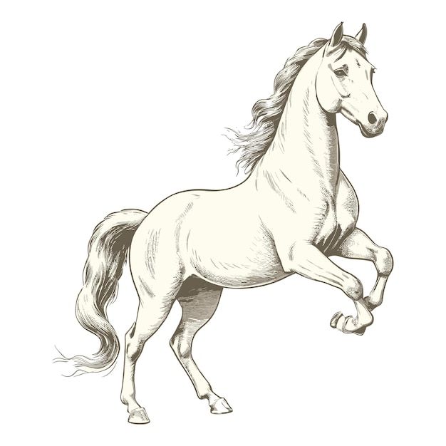 a white horse is galloping on its hind legs