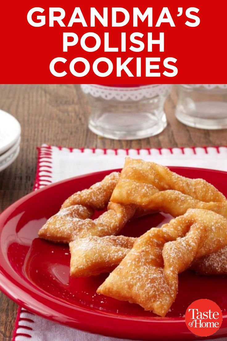 grandma's polish cookies on a red plate