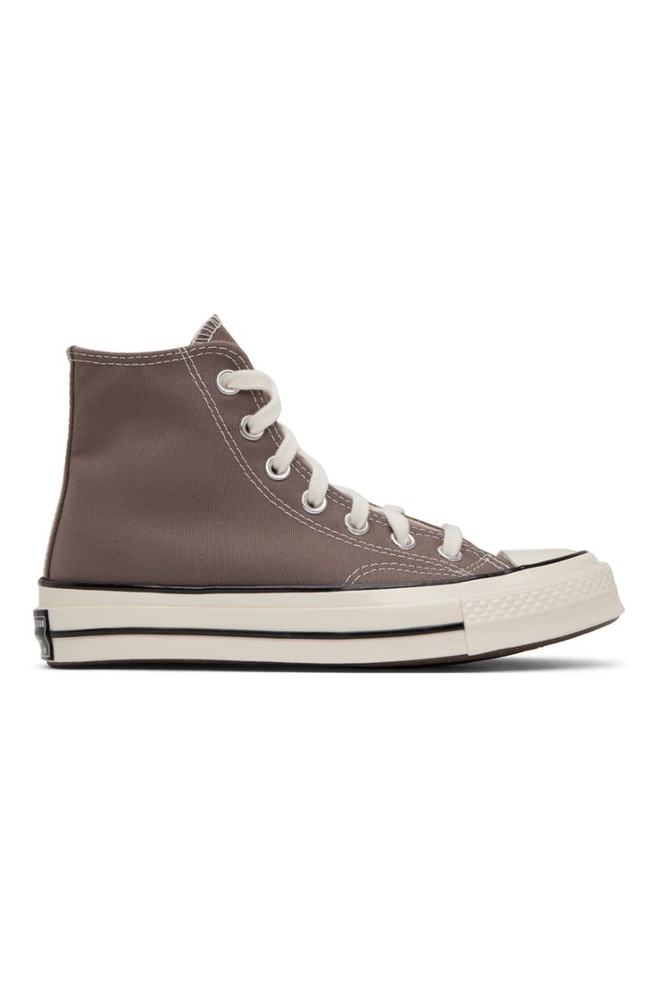 Converse: Taupe Chuck 70 Hi Sneakers | SSENSE Brown High-top Canvas Sneakers With Vulcanized Sole, Brown Canvas High-top Sneakers For Streetwear, Beige Canvas High-top Sneakers With Gum Sole, Sporty Brown Canvas High-top Sneakers, Sporty Brown High-top Canvas Sneakers, Sporty Brown Canvas Shoes For Streetwear, Brown Canvas Lace-up High-top Sneakers, Brown Lace-up Canvas High-top Sneakers, Brown Lace-up Sneakers With Rubber Toe Cap