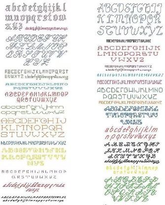 some type of handwriting that is in different colors and font styles, including the letter's