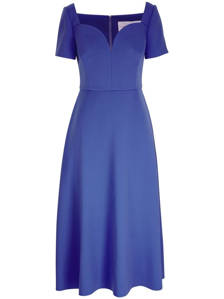 blue sweetheart neck fitted waistline short sleeves concealed rear zip fastening flared skirt mid-length Sweetheart Neck Dresses, Carolina Herrera Dresses, City Dress, Exclusive Fashion, Sweetheart Neck, Flared Skirt, Carolina Herrera, Inspiration Ideas, Fit And Flare Dress