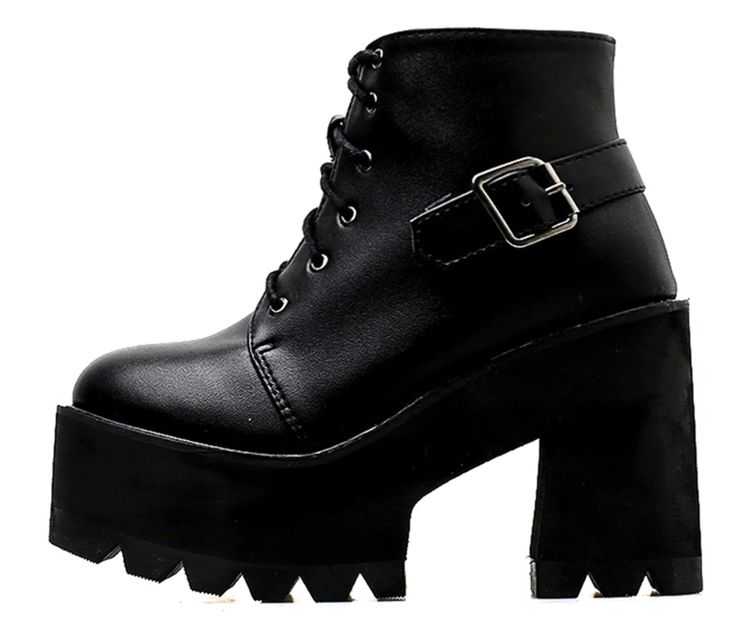 Department Name: Adult Item Type: Boots Upper Material: PU Boot Height: Ankle Closure Type: Lace-Up Boot Type: Motorcycle boots Toe Shape: Round Toe Heel Height: Super High (8cm-up) Heel Type: Square heel Season: Spring/Autumn Pattern Type: Solid Outsole Material: Rubber With Platforms: Yes Platform Height: 5-7cm is_handmade: Yes Fashion Element: Buckle Heel Height: 11cm Leather Style: Soft Leather Platform Height: 5cm Punk High Heel Boots For Fall, Fall Punk Platform Heeled Boots, Fall Punk Style Platform Heeled Boots, Punk Style Platform Heeled Boots For Fall, Punk Ankle Heeled Boots For Winter, Punk High Ankle Heels For Winter, Punk Winter Ankle Heeled Boots, Punk Style Winter Ankle Heeled Boots, Punk Style Winter Ankle Boots