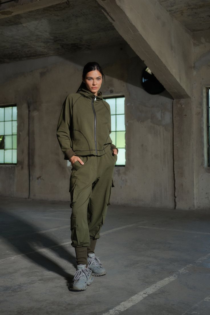 This women's two piece set is made of high quality cotton fabric. Khaki green activewear for women - available in XS \ S \ M \ L \ XL \ XXL \ 3XL \ 4XL \ 5XL \ 6XL Please, take a look at our size chart before placing an order. Our model is wearing Khaki green tracksuit women, size M. Thank you! For any additional questions please feel free to ask me ㋛ I am here to help you! Follow me, Follow Yourself and Dare to Wear Green Cotton Activewear For Jogging, Green Cotton Activewear For Exercise, Stretch Cotton Tracksuit With Pockets, Sporty Cotton Sets With Pockets, Sporty Cotton Set With Pockets, Cotton Stretch Tracksuit With Pockets, Fall Athleisure Tracksuit With Side Pockets, Comfortable Cotton Workout Tracksuit, Fitted Cotton Tracksuit For Workout