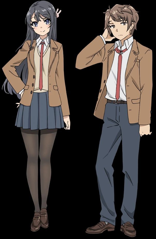 two people in school uniforms standing next to each other with their hands on their ears