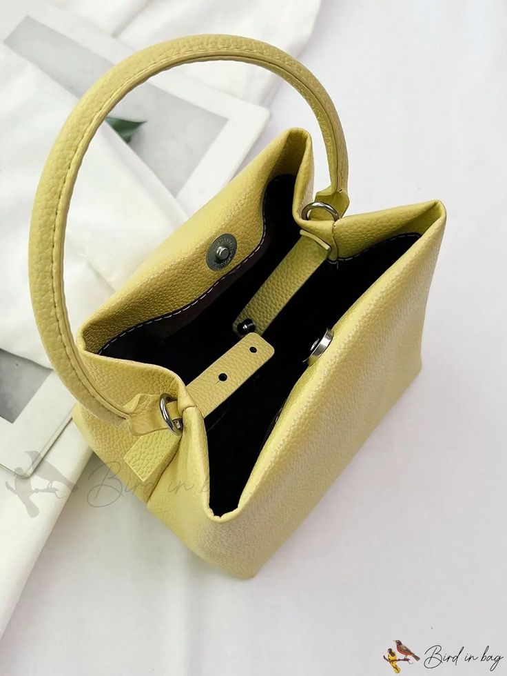 Bird in Bag - Fashionable Mini Simple Handbag with Adjustable Shoulder Strap Trendy Large Capacity Yellow Box Bag, Trendy Large-capacity Yellow Box Bag, Trendy Solid Color Box Bag For Travel, Trendy Large Capacity Yellow Satchel, Trendy Yellow Satchel With Large Capacity, Trendy Yellow Crossbody Satchel, Trendy Yellow Satchel Bag, Trendy Yellow Bag With Removable Pouch, Solid Color Square Satchel With Removable Pouch