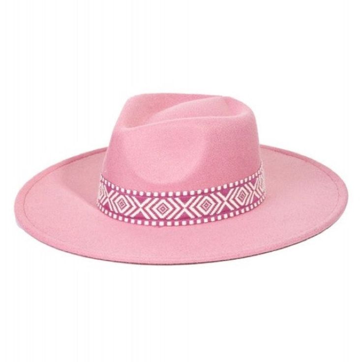 Add Some Flare To Your Look With This Structured Hat. The Serena Hat Is The Perfect Color And Texture To Pair With Any Dress, Top, Or Sweater! Not To Mention The Fun Contrast Trim Is Sure Make A Statement. Adjustable Fit Pink Bohemian Fedora Hat, Pink Adjustable Fedora For Spring, Pink Felt Hat For Spring Beach Days, Pink Felt Hat For Beach In Spring, Pink Bohemian Fedora For Spring, Pink Felt Hat For Spring Beach Outings, Pink Bohemian Hat Band With Curved Brim, Pink Felt Hat For Spring Beach Occasions, Bohemian Wide Brim Pink Hat