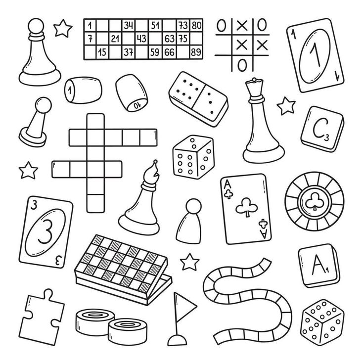 a black and white drawing of different types of objects in the shape of a crossword puzzle