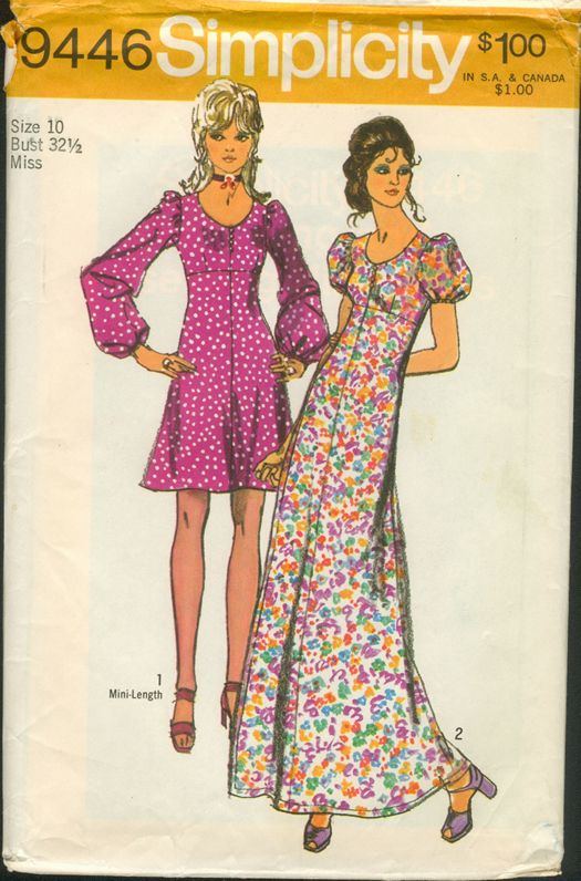 Dress With Skirt, 70s Sewing Patterns, Hippie Maxi Dress, Peasant Style Dress, Simplicity Patterns Dresses, 1970s Sewing Patterns, Patron Vintage, Vestidos Retro, Vintage Dress Patterns