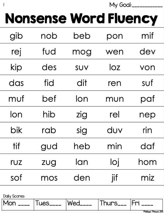 a worksheet with the words nonsense word fluen in black and white,
