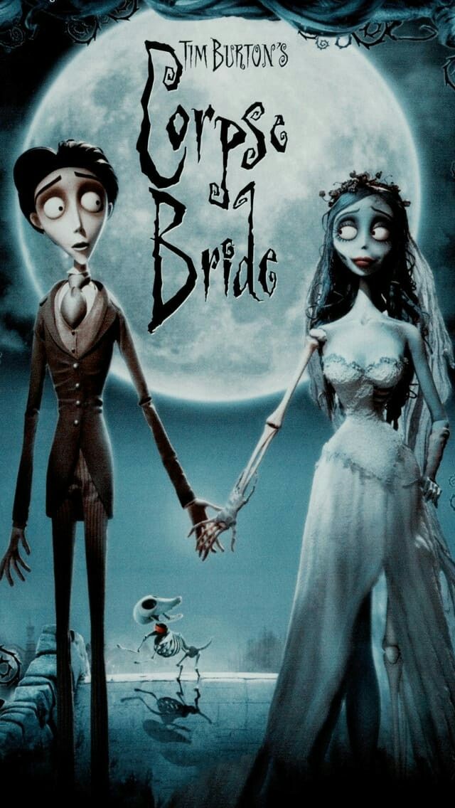 the corpse bride and groom are holding hands in front of a full moon