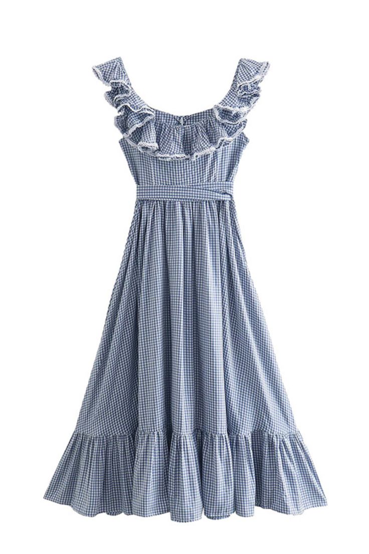 Goodnight Macaroon 'Aurora' Gingham Ruffle Sleeveless Dress Sleeveless Ruffle Measurements: S - Chest 78cm, Length 105cm M - Chest 82cm, Length 106cm L - Chest 86cm, Length 107cm Machine cold and gentle cycle or hand wash cold Lay flat to dry / do not tumble dry Iron on a low heat setting If you are unsure or need assistance selecting the proper size or color, please contact our Customer Services team and they'll be more than happy to help.