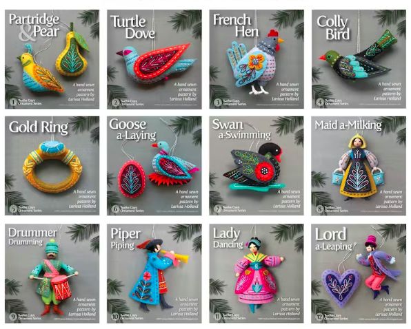 twelve handmade ornaments are featured in the magazine's christmas issue, which features images of women and birds