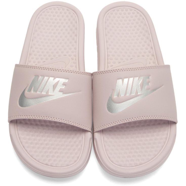 Nike Pink Benassi Slides Designer Slides, Nike Benassi, Nike Slides, Nike Pink, School Shopping, Womens Slides, Leather Slip Ons, Rose Pink, Slip On Sandal