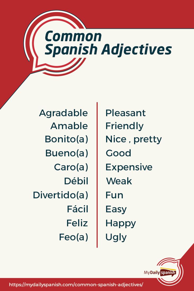 a spanish poster with the words common spanish adjectives in red and white