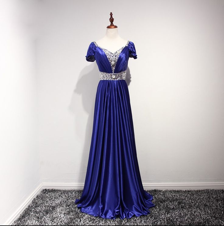 Prom Season Banquet Dress With Rhinestones, Banquet Dresses With Rhinestones For Prom Season, Royal Blue Satin Dress For Prom Season, Homecoming Satin Dress With Sweep Train, Royal Blue Satin Dress For Prom, Satin Homecoming Dress With Sweep Train, Rhinestone Dresses For Banquet And Prom Season, Rhinestone Dress For Banquet And Prom Season, Satin Dress With Sweep Train For Homecoming