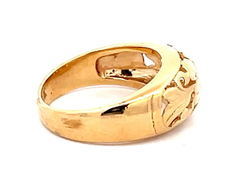 Ring Specifications:Designer: Ming'sMetal: 14k Yellow GoldTotal Weight: 2.9 GramsRing Size: 4.5 (resizable)Stamped: "Mings" "14K"Ring Width: 7.7 mmCondition: Preowned100% Authentic. Please ask all questions before bidding or making a best offer. International Bidders please contact us before bidding for shipping availability and charges. Formal Gold Flower Ring Stamped 14k, Classic 14k Stamped Yellow Gold Flower Ring, Yellow Gold Flower Ring With Intricate Design, Round 14k Stamped Gold Flower Ring For Anniversary, Stamped 14k Gold Anniversary Flower Ring, Stamped 14k Flower Ring For Anniversary, Formal Yellow Gold Flower Ring With Intricate Design, Formal Hallmarked 14k Gold Flower Ring, Heirloom Yellow Gold Flower Ring For Formal Occasions