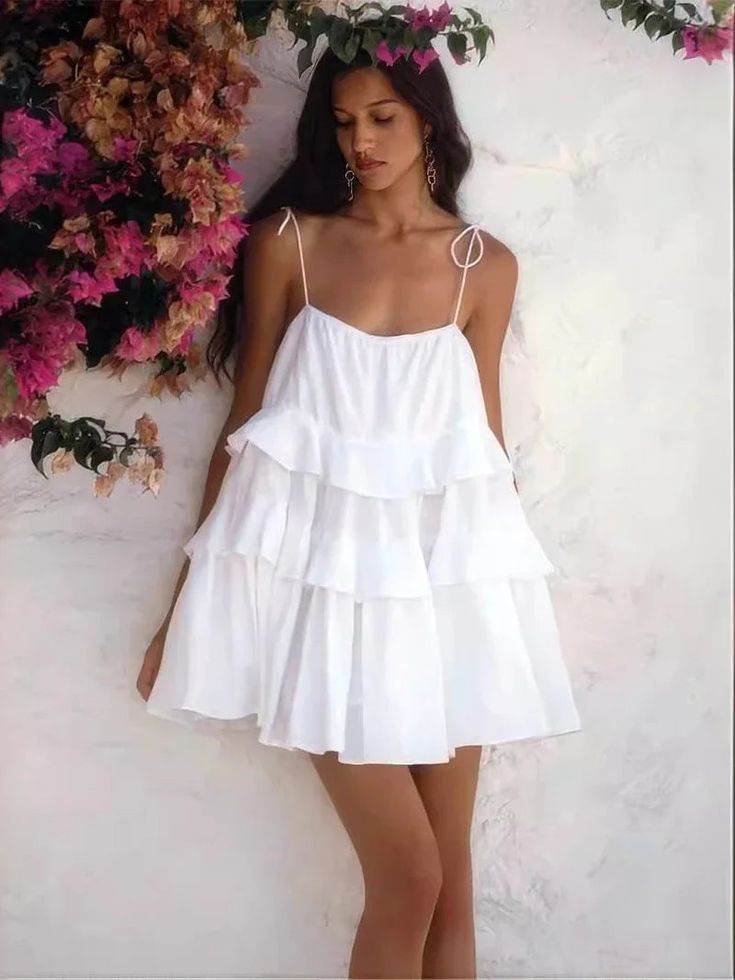 TAVIMART - Holiday Beach Sling Mini Dress New Summer Multi-layer Ruffle Cake Dress for Women Short Backless Sleeveless Dress 2024 Vestidos Size Detail: NOTE: Please compare the detail sizes with yours before you buy ( 1Inch=2.54cm 1cm=0.39inch) Size(cm) S Length 64 . Bust 88 . Waist 72. M Length 65 . Bust 92 . Waist 76. L Length 66 . Bust 96 . Waist 80. Note: pls allow 2-5cm error because of handmade measure.Due to the light and screen difference, the item's color may be slightly different from Beach Dresses With Adjustable Straps And Tiered Design, Beach Dresses With Adjustable Straps And Tiered Shape, Summer Mini Dress With Adjustable Ruffled Straps, Sleeveless Ruffled Dress With Spaghetti Straps For Beach Season, Sleeveless Mini Dress With Adjustable Straps For Vacation, Summer White Suspender Dress With Ruffles, Spring Vacation Backless Suspender Dress, Chic Summer Mini Dress With Ruffled Straps, White Sundress Suspender Dress With Ruffles