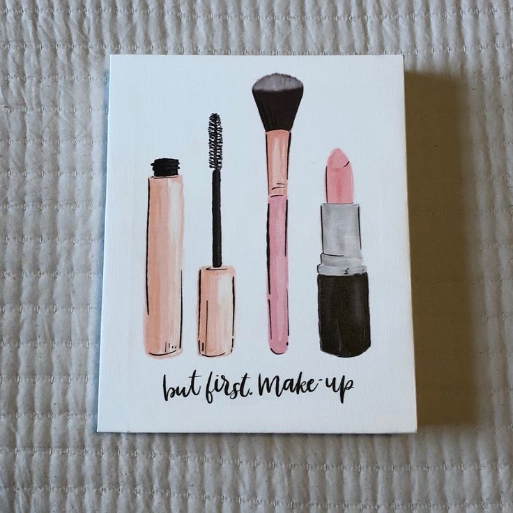 there is a card with makeup on it and the words, but first make up