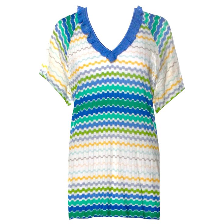 This colorful Missoni signature crochet-knit tunic is designed for a sexy summer day. It the perfect mini piece for sun-soaked days on the beach. Throw it over your bikini for a stylish lunch or team it heels for a cool dinner look. Beautiful colorful shades Ruffle trimmings Classic MISSONI signature zigzag knit So versatile - wear it as mini dress or top Simply slips on Dry Clean only Made in Italy Size 38 New, unworn Please refer to the AD picture for style reference only Zigzag Crochet, Beach Throw, Knit Tunic, Cover Up Dress, Summer Day, Missoni, Zig Zag, Day Dresses, The Beach