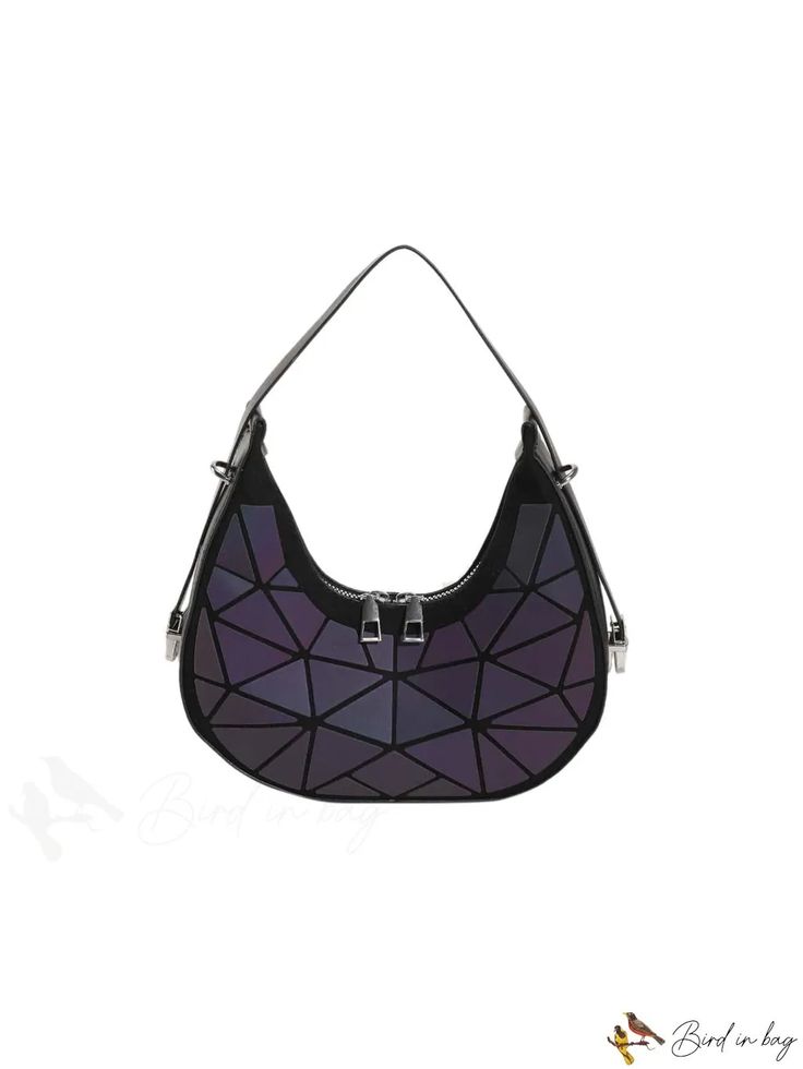 BirdinBag - Stylish Geometric Pattern Hobo Bag - Compact and Trendy Shoulder Bag Modern Black Geometric Bags, Black Geometric Bag For Everyday Use, Modern Portable Bag For On-the-go, Black Geometric Shoulder Bag For Everyday Use, Modern Purple Shoulder Bag, Geometric Bag With Adjustable Strap, Portable Purple Satchel Shoulder Bag, Purple Portable Bags For Daily Use, Purple Satchel Shoulder Bag