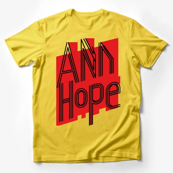 Bold Red ANN HOPE Graphic T-Shirt, Modern Typography, Unisex Fashion Top Male T-Shirt Custom graphic T-Shirt.Customize your color Red Graphic Print Band Merch Tops, Yellow Graphic Print Band Merch Top, Red Band Merch Shirt With Screen Print, Red Band Merch T-shirt With Graphic Print, Red Graphic Print Band Merch Shirt, Yellow Letter Print T-shirt For Fan Merchandise, Yellow Graphic Design Tops For Fan Merchandise, Red Crew Neck T-shirt With Letter Print, Red Crew Neck Top With Graphic Design