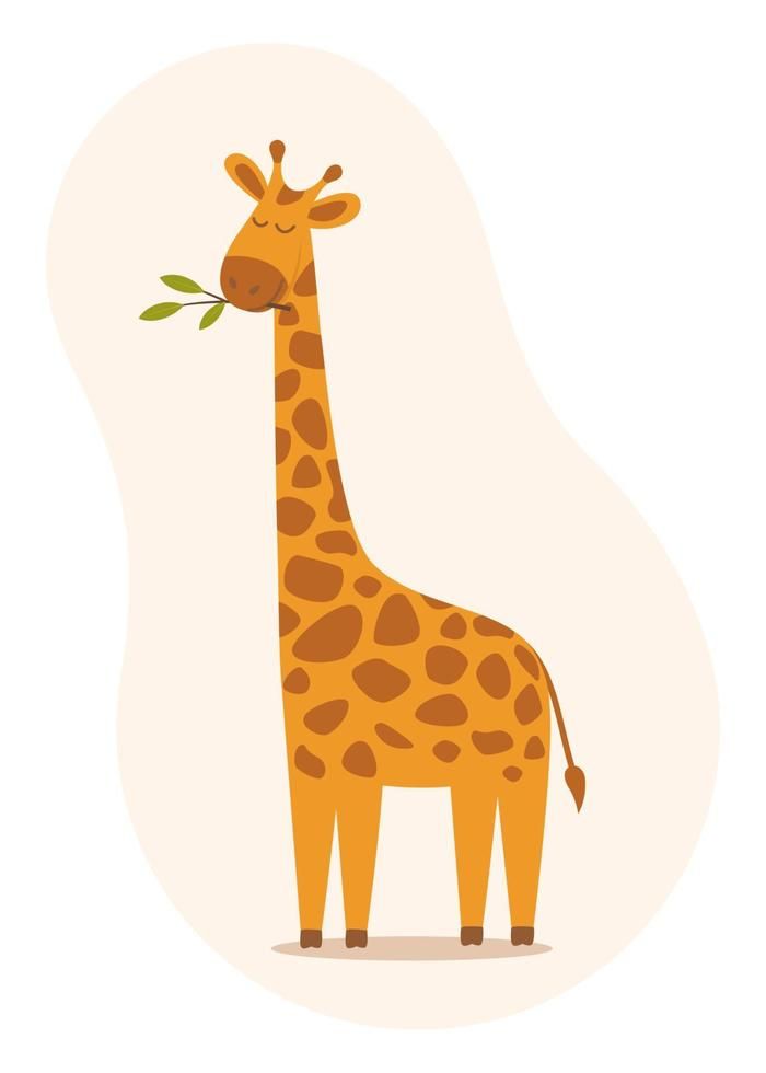 Cute cartoon trendy giraffe with closed eyes. African animal wildlife vector illustration in flat style. Giraffe Vector Illustration, Animals Aesthetic Drawing, Painting Animals Easy, Giraffe Drawing Easy, Baby Giraffe Drawing, Cartoon Animal Drawings, Easy Giraffe Drawing, Giraffe Drawings, Cute Giraffe Illustration