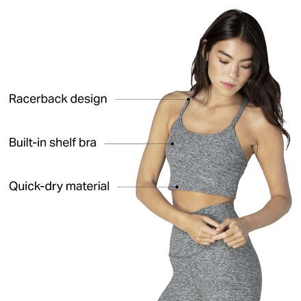 We love wearing the Spacedye Slim Racerback Cropped Tank when stepping onto the mat for yoga class or pulling on holds at the climbing gym. Its slim racerback design lets our shoulders move freely, and the built-in shelf bra keeps us supported while offering a flattering silhouette. Since it boasts a minimalist design with performance-quality material, this top gracefully flows wherever the day takes us. Sporty T-back Activewear For Pilates, Fitted T-back Activewear For Yoga, Sporty T-back Activewear For Light Exercise, Functional Racerback Activewear For Light Exercise, Sporty T-back Yoga Activewear, Sportswear T-back Sports Bra For Yoga, Casual Gray Activewear With Built-in Bra, Medium Support Racerback Activewear For Light Exercise, Functional T-back Activewear For Training