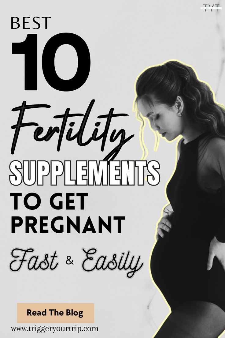 a pregnant woman with her stomach exposed and the words, 10 healthy supplements to get pregnant fast & easy