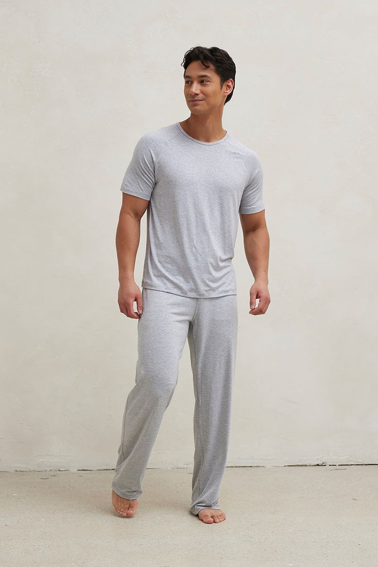 Introducing your stay at home uniform. Lounge in comfort all day in this incredibly soft and breathable pajama set. This set includes straight leg pajama pants and a matching raglan cut t-shirt. Made from our signature ultra-soft and moisture-wicking fabric blend. Made in Canada. 93% Viscose from Bamboo / 7% Spandex. Fits true to size. Available in S, M, L, XL. S (28-30), M (32-34), L (36-38), XL (40-42). Machine washable and dryer friendly. Relaxed Fit Comfortable Sleep Set, Comfortable Relaxed Fit Sleep Set, Casual Home Sets With Long Pants, Relaxed Fit Sleep Set With Long Pants, Relaxed Fit Sets With Long Pants For Relaxation, Relaxed Fit Long Pants Set For Relaxation, Casual Sleep Sets With Long Pants, Casual Loungewear Sets With Long Pants, Casual Sleepwear Set With Long Pants