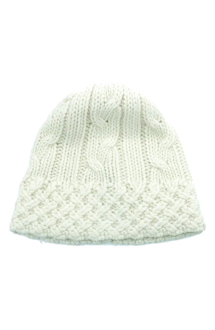 Keep your head toasty in this blended knit beanie that is covered in cozy cables. 60% lambswool, 20% nylon, 20% rabbit hair Dry clean Imported Cozy Cable Knit Beanie For Winter, Cozy Cable Knit Winter Beanie, Cozy Cable Knit Winter Hat, Cozy Cable Knit Crochet Hat For Winter, Cozy Cream Knit Hats, Cozy Cable Knit Beanie For Cold Weather, Cozy Cable Knit Hats, Cozy Cable Knit Crochet Hat For Fall, Cable Knit Beanie One Size Fits Most