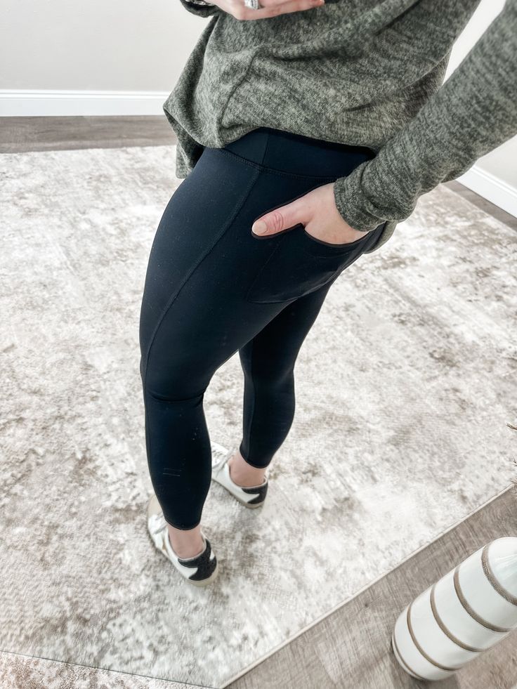 Introducing our Back Pocket Leggings, the perfect blend of comfort and convenience. Made from soft material, these leggings will feel like a second skin. With the added benefit of back pockets, you can now easily carry your essentials wherever you go. Ideal for any active lifestyle, these leggings are a must-have for every wardrobe. Model is 5'3" wearing a medium Functional Full-length Tights With Pockets, Versatile High Stretch Activewear For Everyday, Comfort Stretch Yoga Pants With Side Pockets For Sports, Casual Leggings With Side Pockets And 4-way Stretch, Fall Gym Leggings With Moisture-wicking, Full Length Leggings With Pockets And 4-way Stretch, Tight Solid Activewear With Pockets, Tight Fit Activewear With Pockets, Moisture-wicking Leggings For Gym In Fall