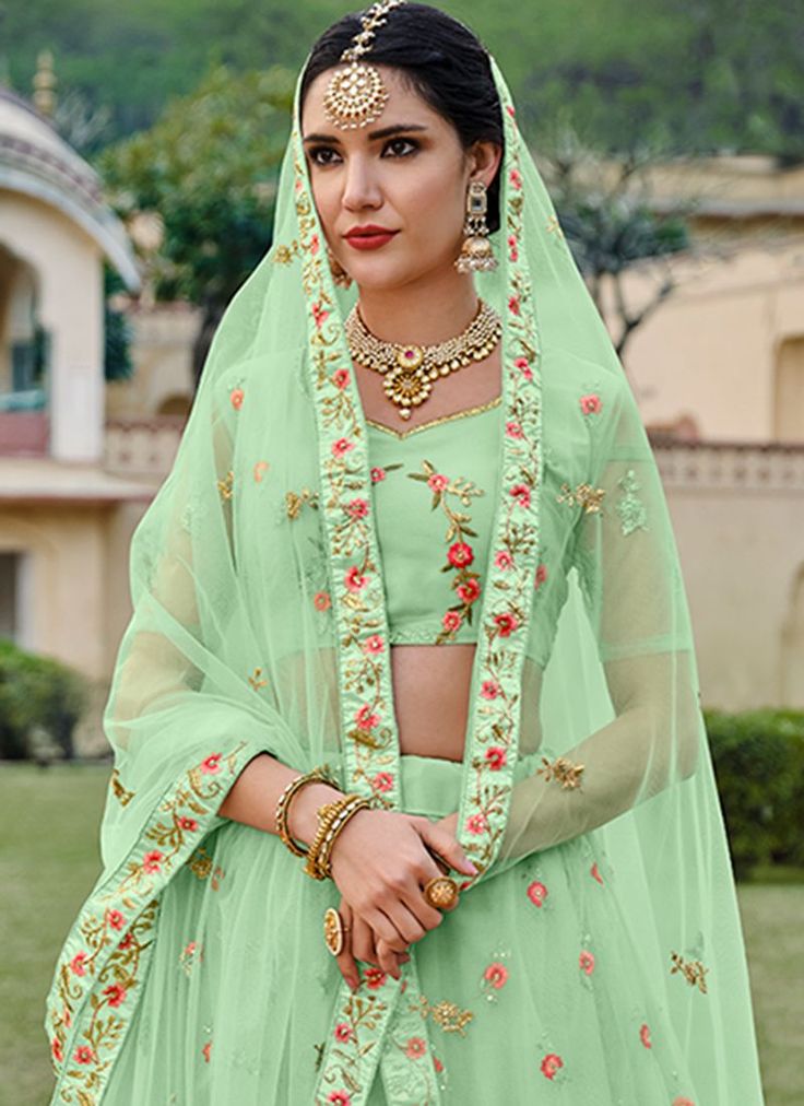 Buy Lehenga Choli - HATKAY Eid Embroidered Semi-stitched Choli, Eid Semi-stitched Embroidered Choli, Embroidered Semi-stitched Choli For Eid, Traditional Green Lehenga With Intricate Embroidery, Embroidered Chinon Lehenga For Wedding, Semi-stitched Bollywood Choli With Floral Embroidery, Semi-stitched Embroidered Lehenga In Art Silk, Semi-stitched Embroidered Art Silk Lehenga, Embroidered Semi-stitched Art Silk Lehenga