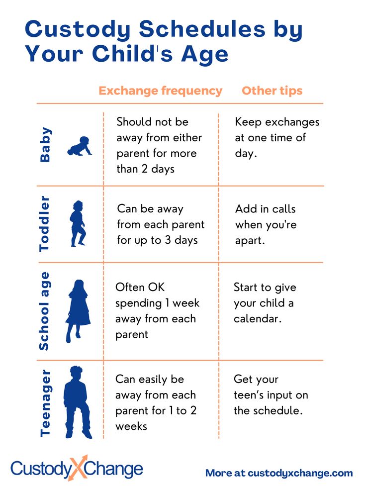 a child's age chart with the words, custody schedules by your child's age