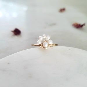 Pearl Cluster Ring Delicate Ring Freshwater Pearl Ring - Etsy Dainty Tiny Pearl Promise Ring, Delicate Tiny Pearl Promise Ring, Delicate Pearl Promise Ring, Dainty Pearl Promise Ring, Handmade Minimalist Pearl Ring For Wedding, Dainty Open Ring With Pearl Drop, Dainty Pearl Toe Ring For Wedding, Dainty Handmade Midi Rings For Wedding, Minimalist Handmade Pearl Wedding Ring