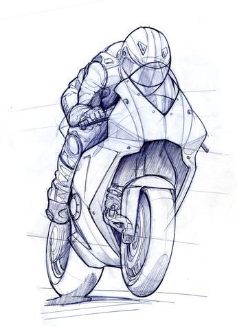 a drawing of a person on a motorbike with helmet and goggles riding it