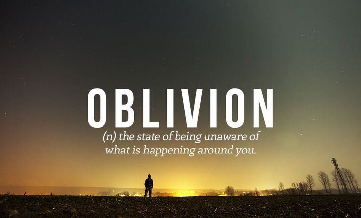 a person standing on top of a field under a sky with the words oblivision