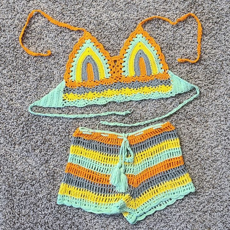 Never Worn Size Small Green, Orange, Yellow Orange Crochet Beach Top For Spring, Orange Crochet Top For Beach And Spring, Orange Crochet Top For Summer, Spring Orange Fitted Crochet Top, Spring Fitted Orange Crochet Top, Fitted Orange Crochet Top For Summer, Fitted Orange Crochet Top For Spring, Summer Orange Crochet Top, Orange Summer Crochet Top