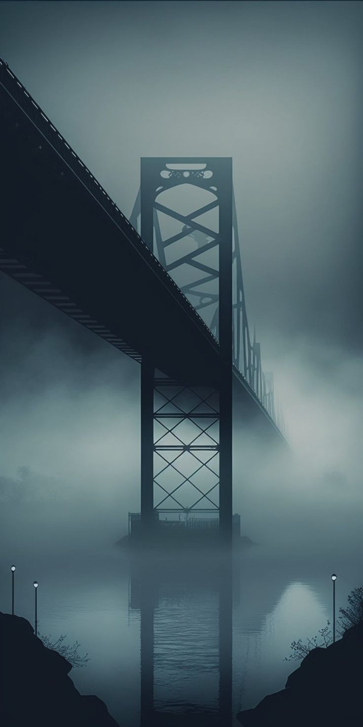 a bridge that is over some water in the fog