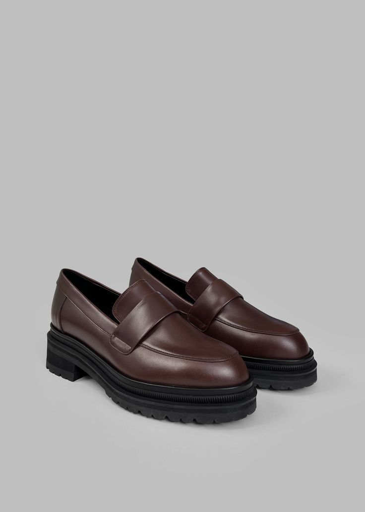 Color: Brown Smooth leather upper Rounded toe Penny strap Chunky outsole Slip-on loafers 100% Calf Leather Imported Cool Clothes, Brown Loafers, Short Jacket, Leather Loafers, Smooth Leather, Calf Leather, Penny, Burberry, Leather Upper