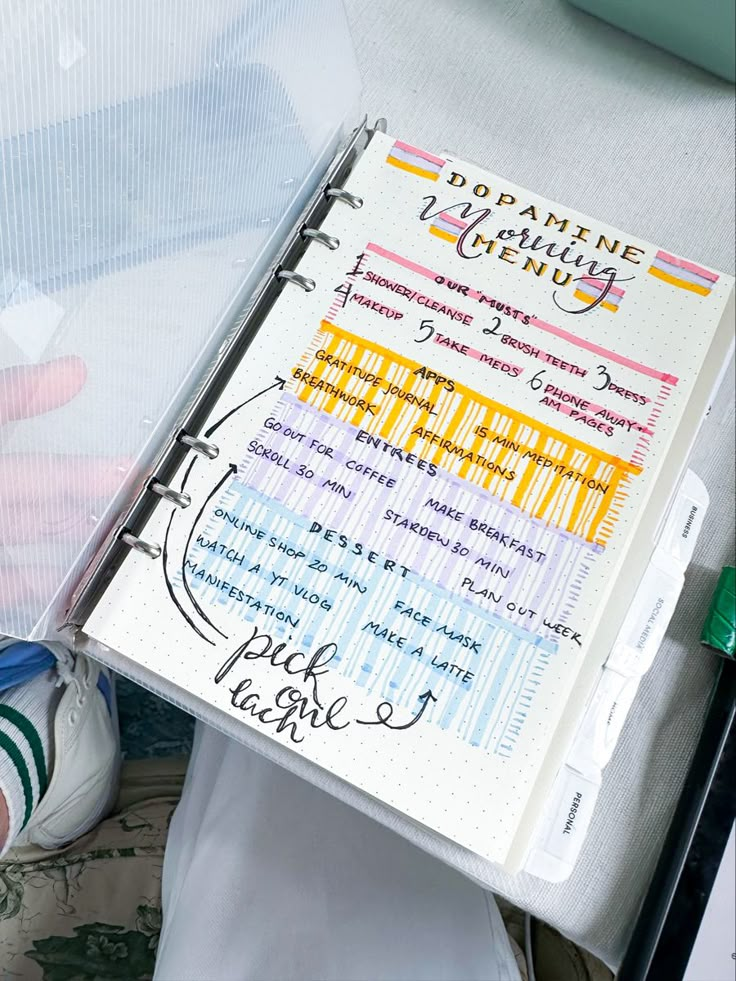 an open planner book sitting on top of a table