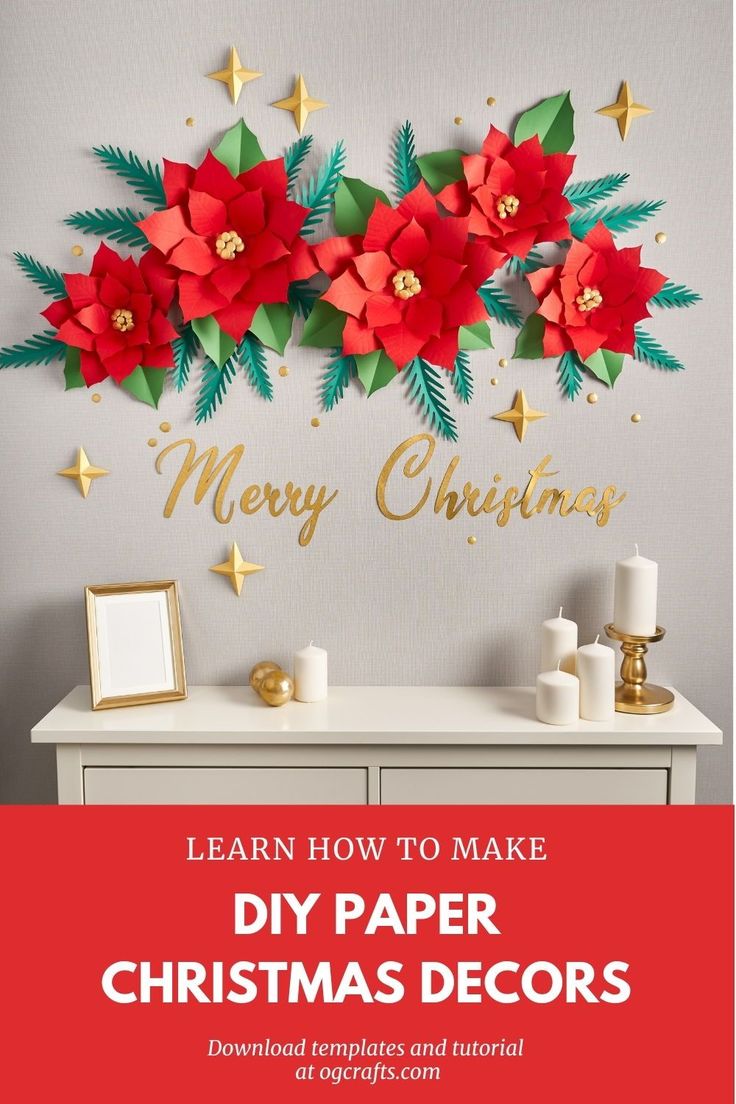 paper christmas decorations on a dresser with the words learn how to make diy paper christmas decor