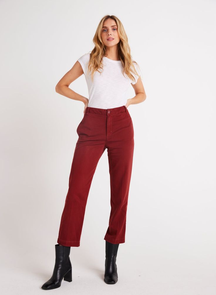 Bella DahlJess Trouser - Red MahoganyBottoms Maroon Pants Outfit, Maroon Pants, Teacher Clothes, Versatile Pants, Bella Dahl, Red Pants, Teacher Outfits, Pants Outfit, Fall Season