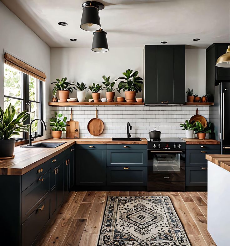 a kitchen filled with lots of plants and potted plants on top of the counters