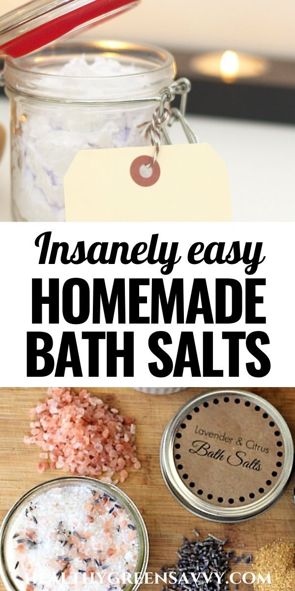 homemade bath salts in mason jars with text overlay that reads, insanely easy homemade bath salts