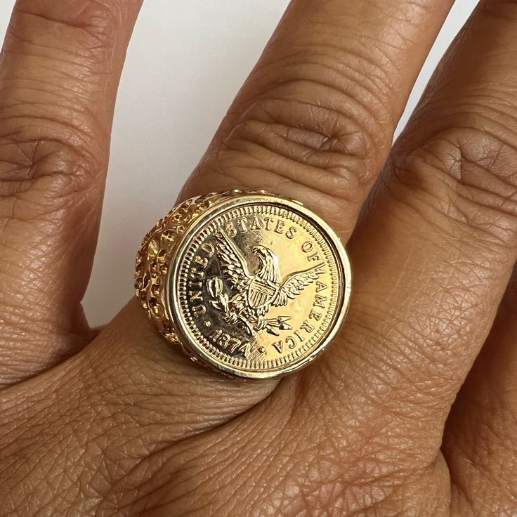 Ring Is Stamped 18k Hge. Size 8.25. Brand New Rings. No Tags. 'Hge' Can Stand For Both 'Heavy Gold Electroplate' Or 'High Grade Electroplate,' Gold Rings Indian, Sovereign Ring, Gold Ring Indian, Mens Gold Rings, Coin Ring, Mens Accessories Jewelry, Mens Gold, Men's Ring, Men's Rings