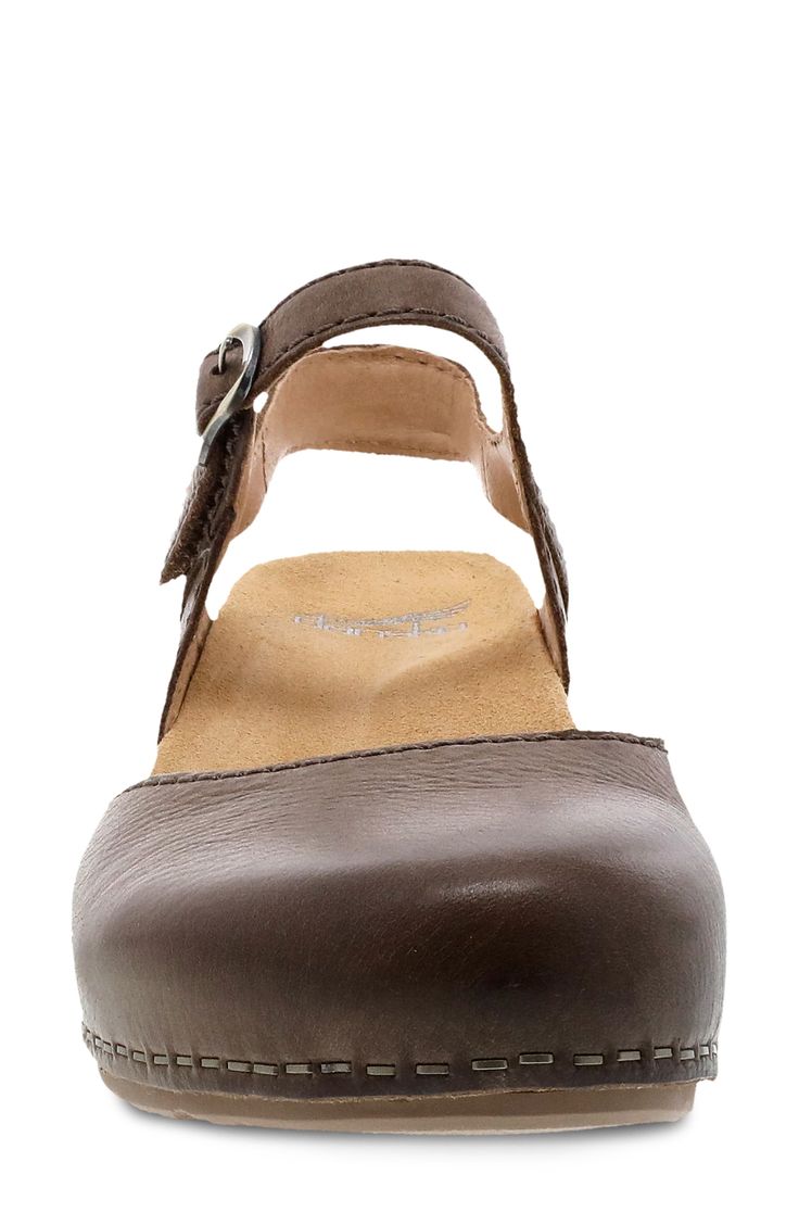 A memory foam footbed and shock-absorbing midsole make this sandal the perfect pick for those nonstop days on your feet. 2" heel Adjustable ankle strap with buckle closure Memory foam cushioning Leather upper and lining/rubber sole Imported Brown Ankle Strap Heels With Arch Support, Brown Heels With Arch Support And Ankle Strap, Leather Low Heel Wedge Sandals With Arch Support, Leather Wedge Sandals With Arch Support And Low Heel, Low Heel Leather Wedge Sandals With Arch Support, Wedge Pump, Wedge Pumps, Women's Pumps, Ankle Strap