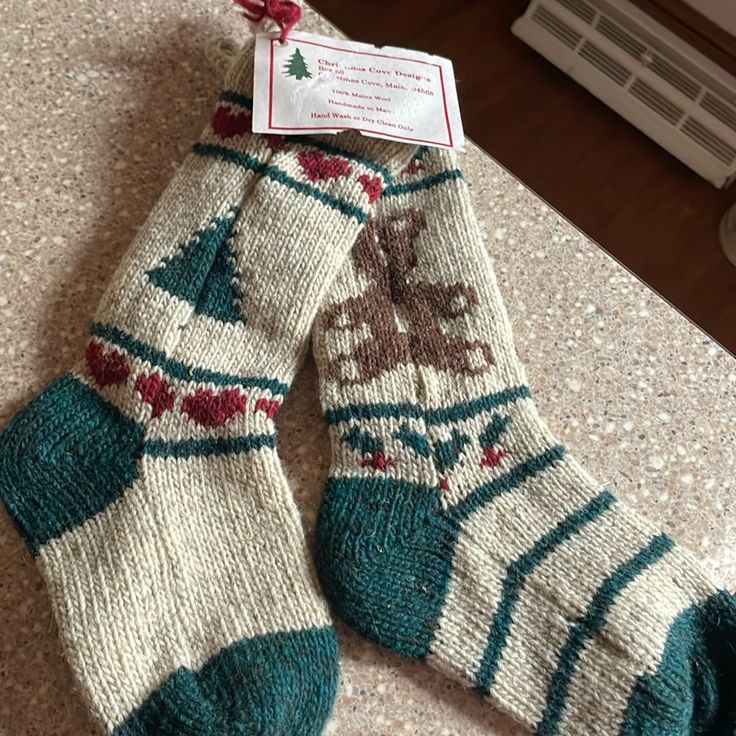 a pair of socks sitting on top of a counter