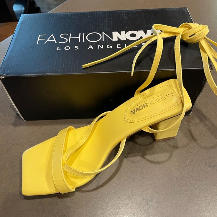 Adorable Euphoric Yellow Ankle Lace Up Heeled Sandals. A Perfect For Comfort 3 1/2” Block Heel. Square Toe. Condition Is New And Never Worn. Chic Adjustable Lace-up Synthetic Sandals, Chic Synthetic Lace-up Sandals With Block Heel, Chic Synthetic Lace-up Sandals With Heel Strap, Trendy Synthetic Lace-up Sandals With Padded Heel, Yellow Synthetic Heels With Heel Loop, Chic Adjustable Low Heel Shoes, Adjustable Synthetic Heels With Wrapped Heel, Trendy Synthetic Lace-up Sandals With Wrapped Heel, Trendy Adjustable Lace-up Sandals With Heel Strap