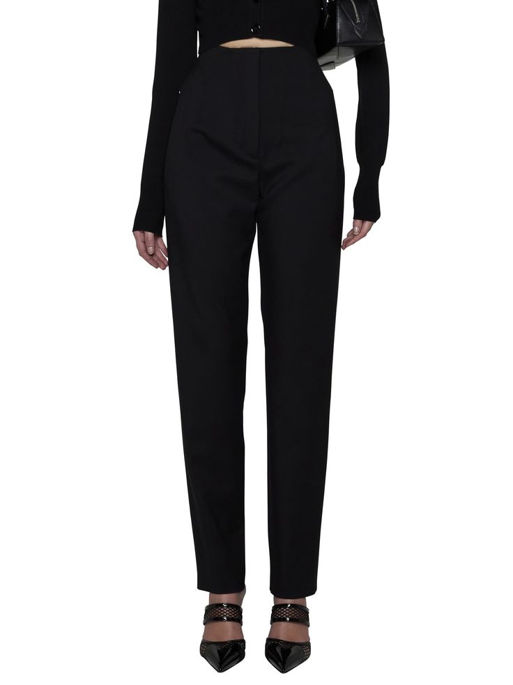 98% Virgin wool, 2% Elastane Fitted Bottoms With Straight Hem For Winter, Elegant Straight Silhouette Bottoms For Evening, Elegant Evening Bottoms With Straight Silhouette, Elegant Straight Silhouette Evening Bottoms, Elegant Straight Silhouette Pants For Evening, Elegant Evening Pants With Straight Silhouette, Elegant Straight Silhouette Evening Pants, Elegant Wool Trousers, Elegant High-waisted Wool Pants