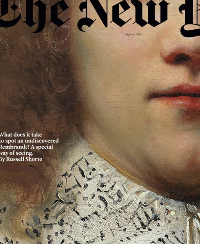 a painting of a woman's face on the cover of a magazine called the new york times